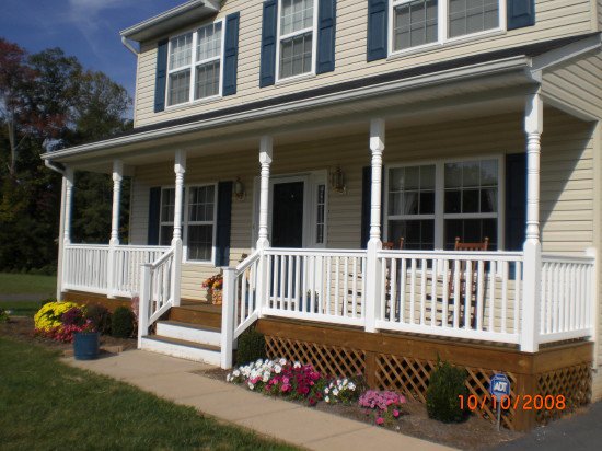 Front Porch With Vinyl Railing Replacement, Wooden Porch Railings And Posts
